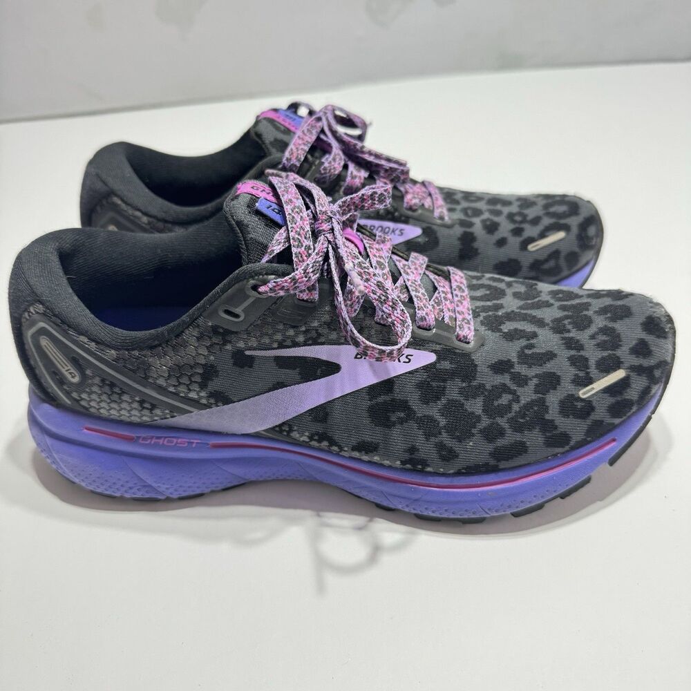 Brooks Ghost 14 Womens 8.5 B Electric Cheetah Leopard Running Shoes Purple - Picture 3 of 8